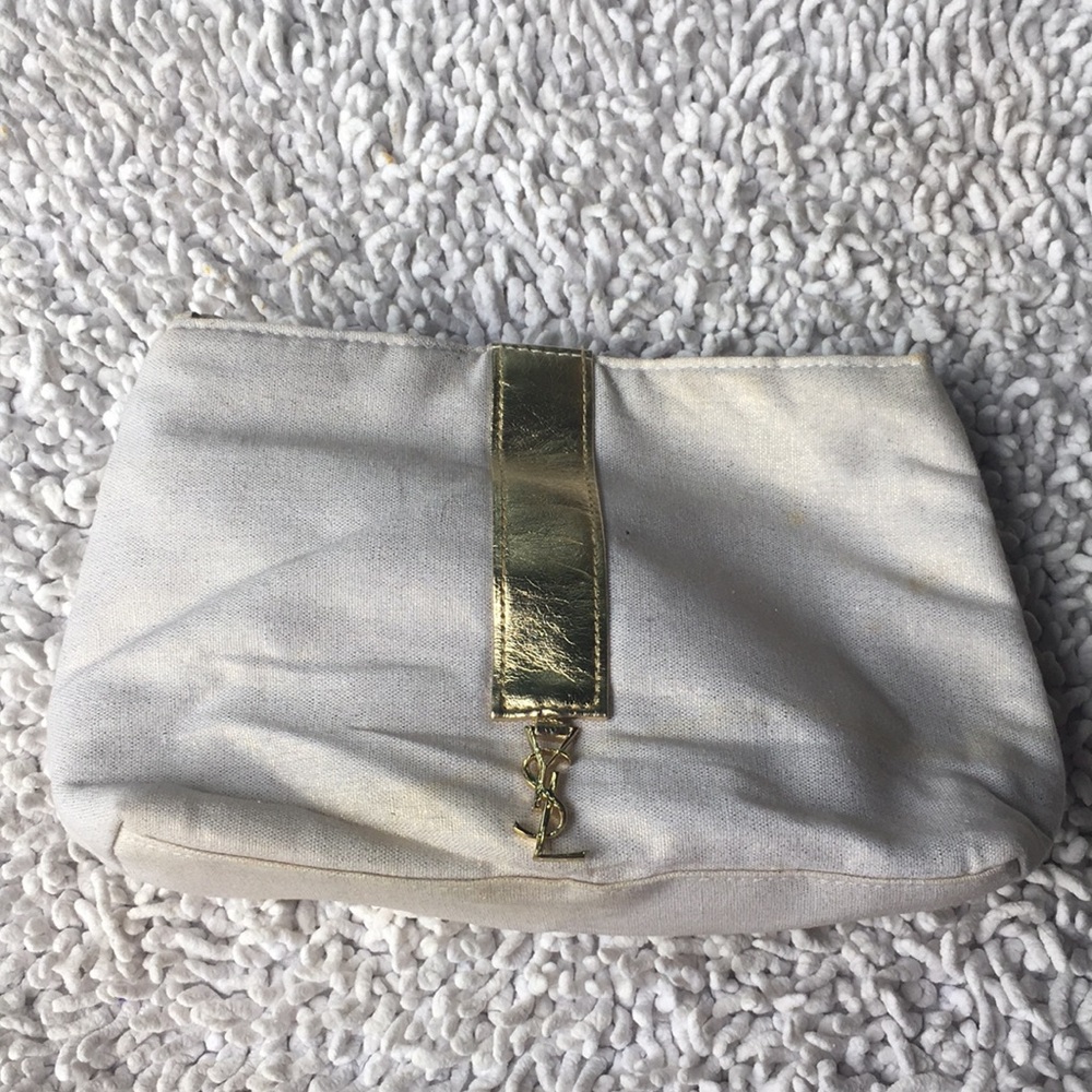 YSL White and Gold make up bag 6” x 10”